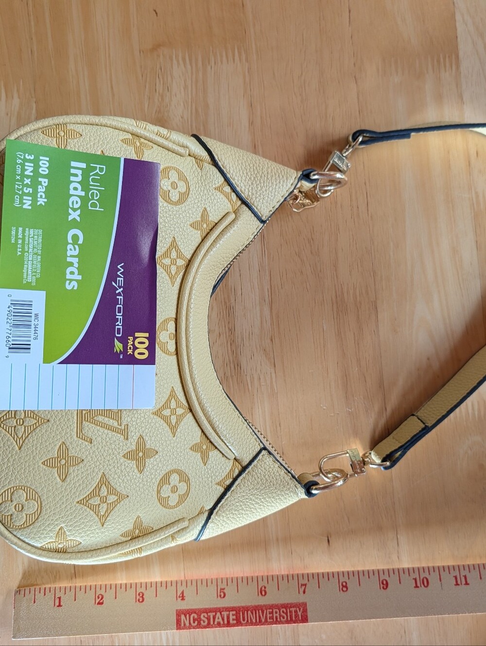 Designer Inspired Yellow Embossed Monogram Shoulder Bag - Picture 8 of 11